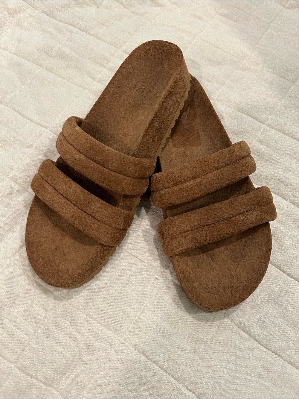 Varley size 8 Suede Double-Strap Slide Sandals in Chocolate Brown